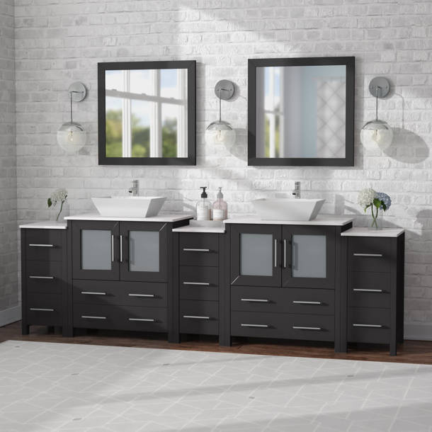 Wade Logan® Karson 96'' Double Bathroom Vanity with Ceramic Top with ...